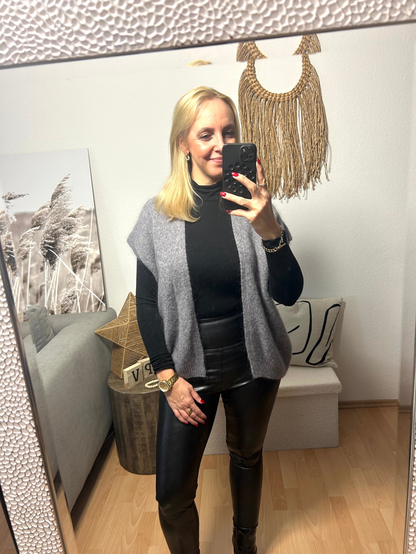 Offener Kurzarm Cardigan "IVY" in grau