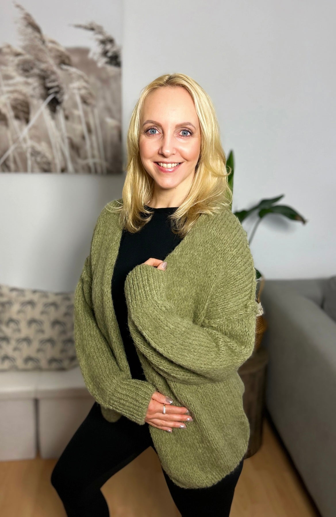 Oversized Cardigan "MOOD" in khaki