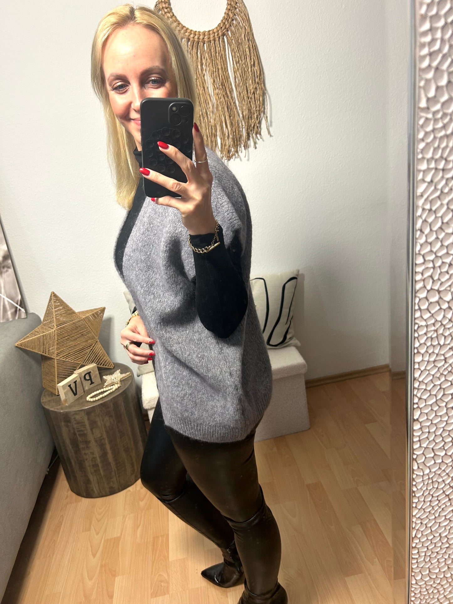 Offener Kurzarm Cardigan "IVY" in grau