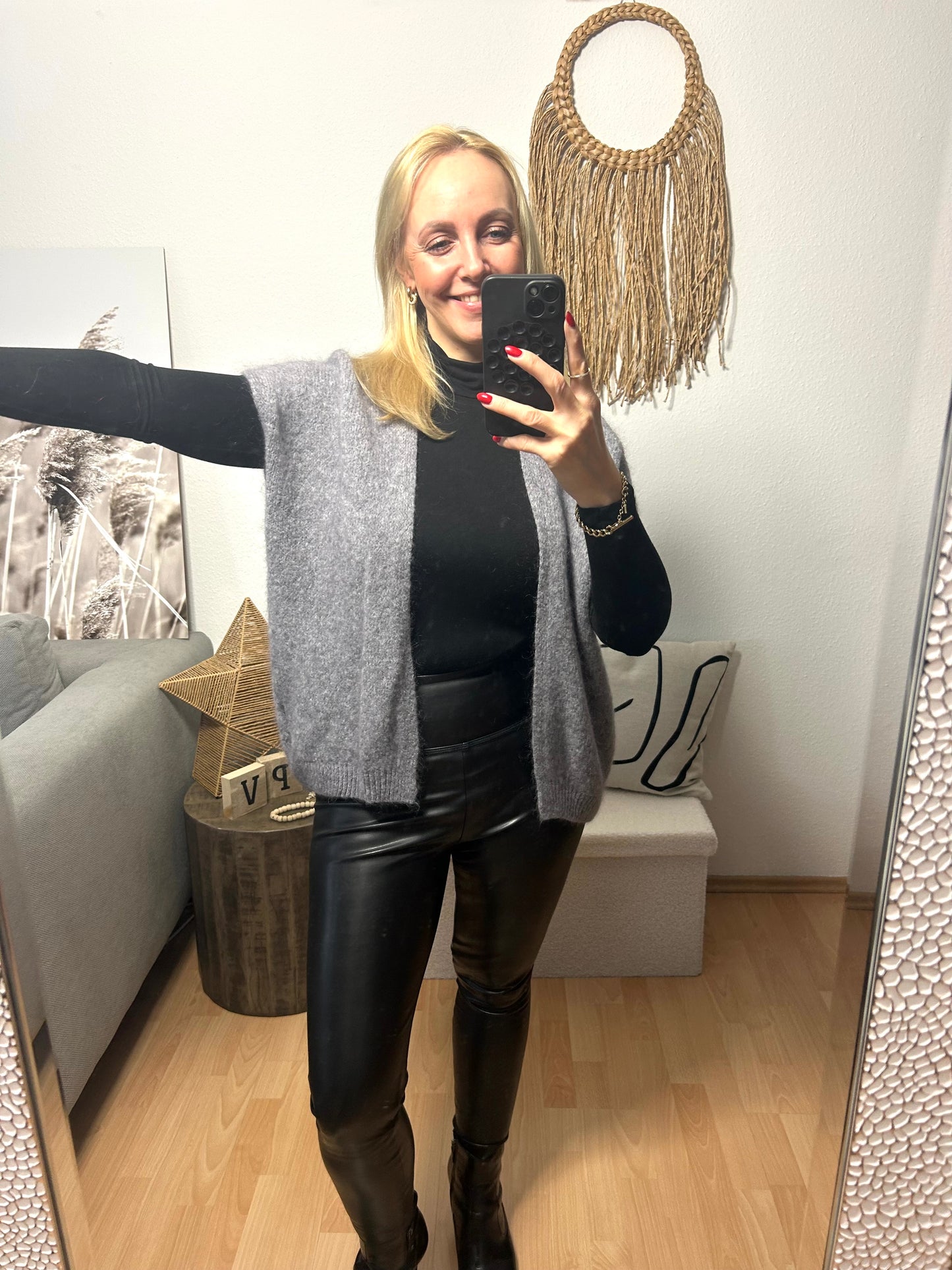 Offener Kurzarm Cardigan "IVY" in grau