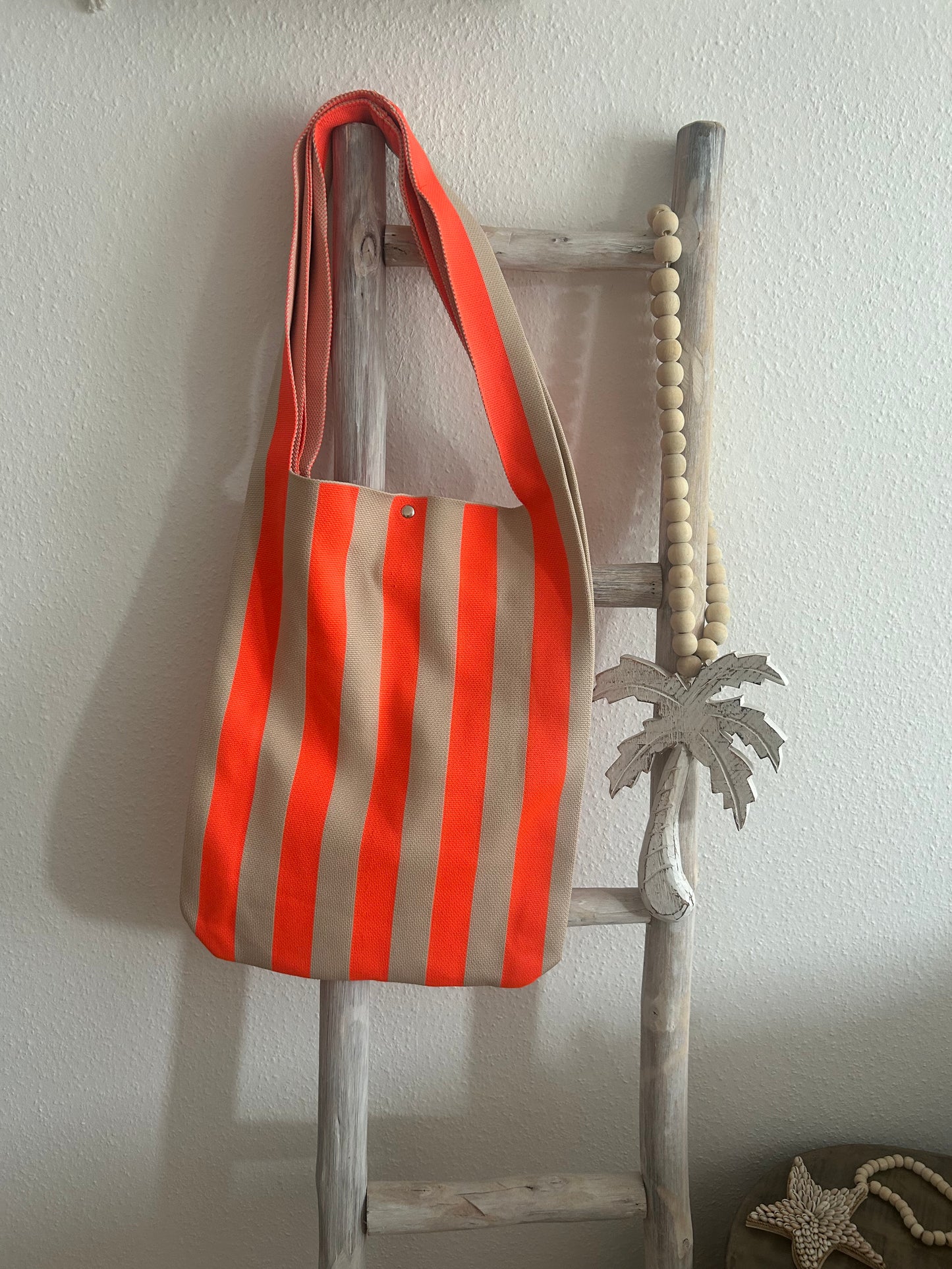 Schultershopper "STRIPES" in beige-orange