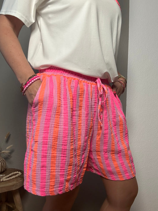Musselin Shorts "TRICOLORE" in rosa orange pink