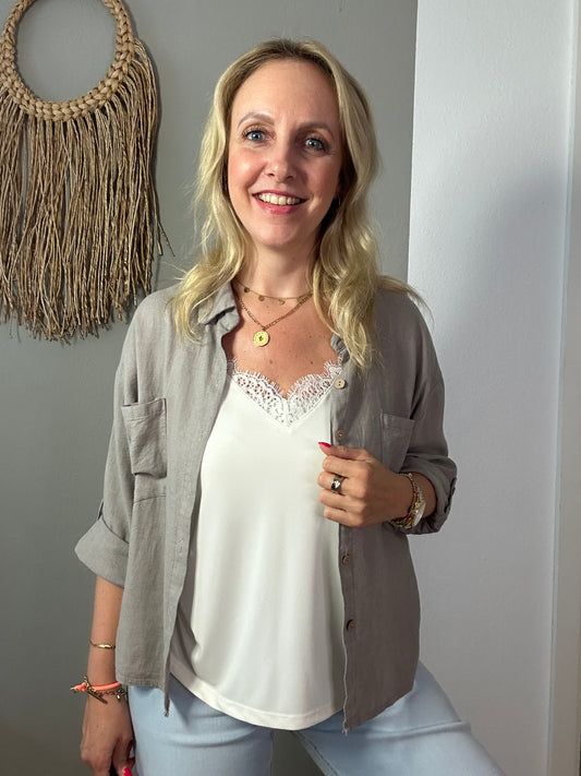 Kurzes Leinenhemd "LINA" in taupe