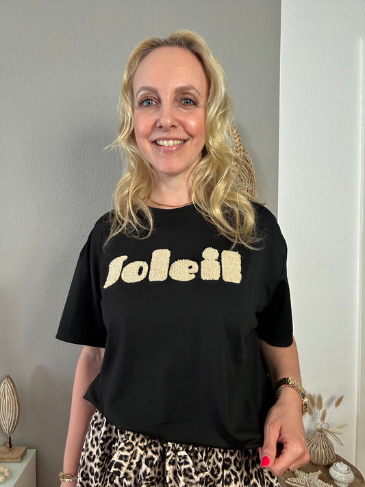 T-Shirt "SOLEIL" in schwarz mit beige