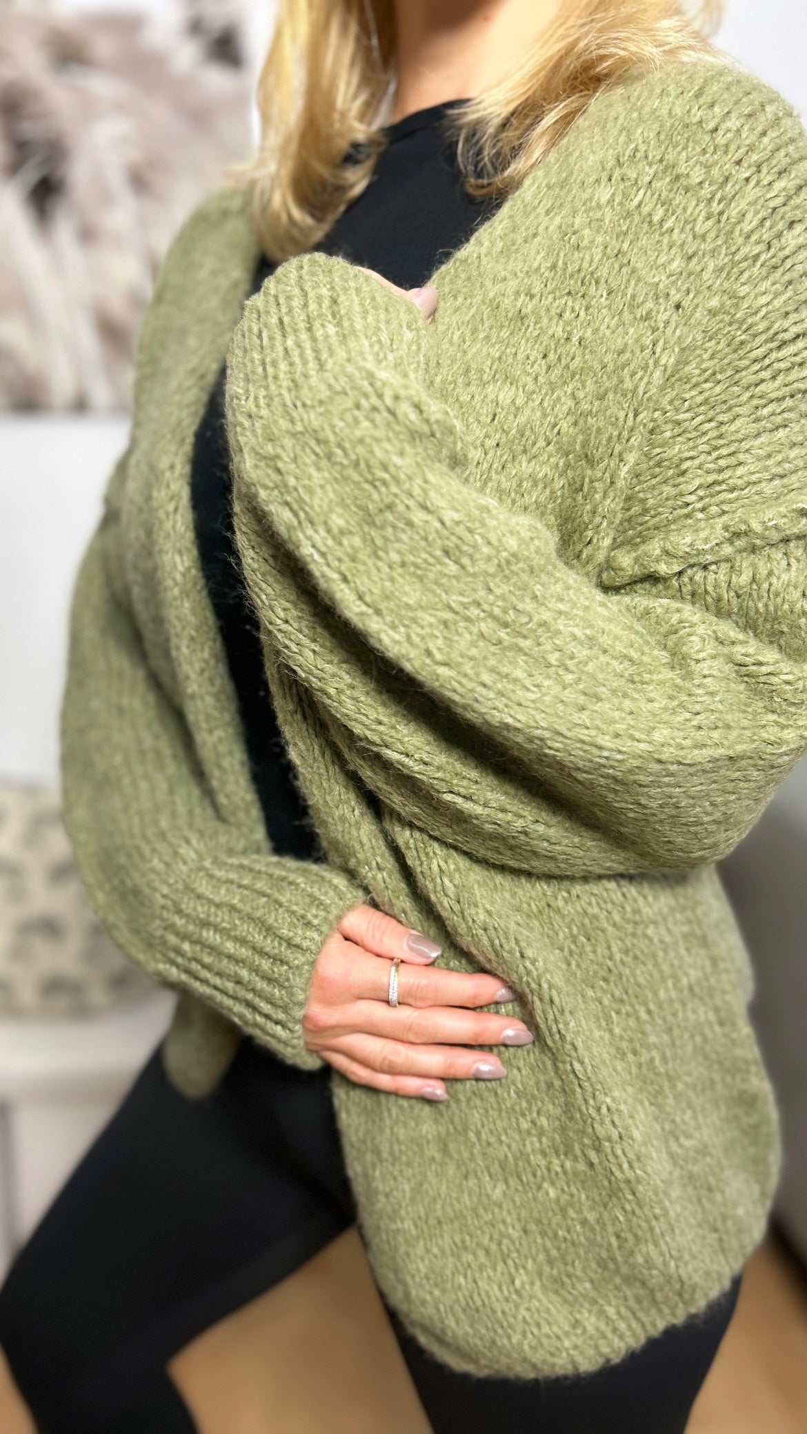 Oversized Cardigan "MOOD" in khaki