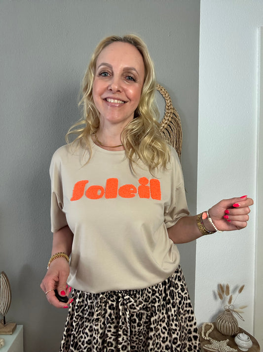 T-Shirt "SOLEIL" in beige mit orange