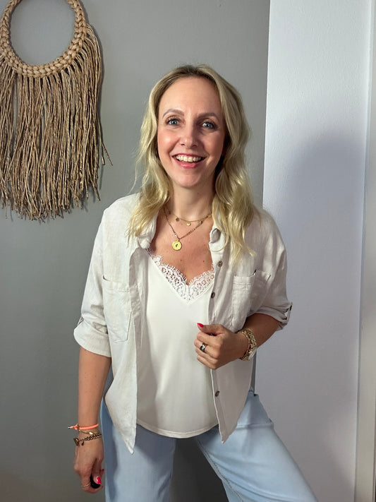 Kurzes Leinenhemd "LINA" in hellbeige