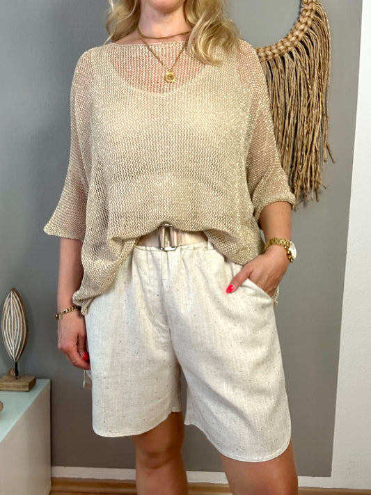Leinenshorts "GOLDEN DOT" in beige gold mit Gürtel