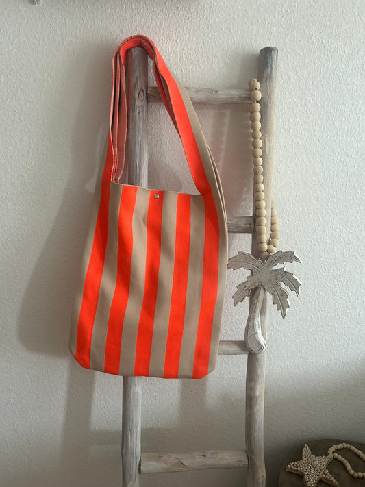 Schultershopper "STRIPES" in beige-orange
