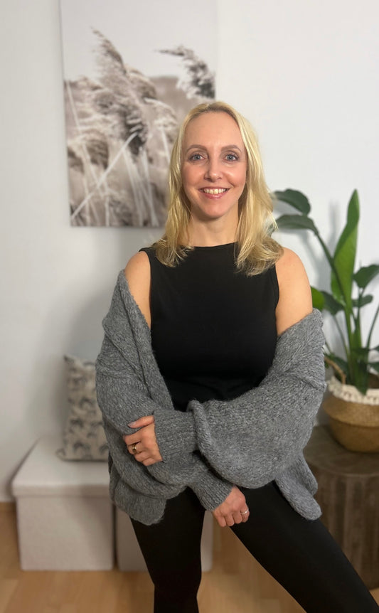 Oversized Cardigan "MOOD" in dunkelgrau